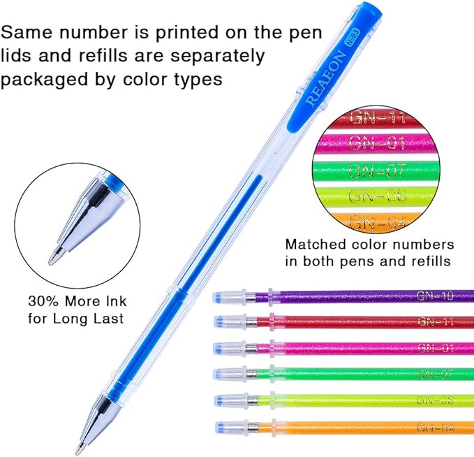 Gel Pens, Reaeon 200 Pack Pen with Case for Adult Coloring Books, 100 Color Markers Plus 100 Refills for Drawing Painting Writing.