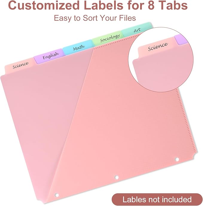 5 Tabs Dividers with One Pockets for 3 Ring Binder, 5 Counts Binder Dividers for US Letter Size, Binder Dividers with Tabs for School Office and Home Organization, 5 Pastel Color (6)