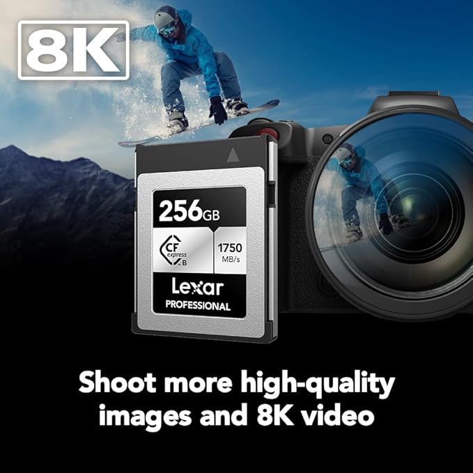 Lexar 256GB Professional CFexpress Type B Silver Series Memory Card, for Photographers, Videographers, Up to 1750/1300 MB/s, 8K Video (LCXEXSL256G-RNENG)