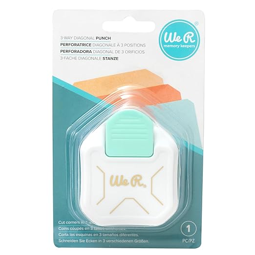 We R Memory Keepers 3 Way Diagonal Corner Punch, White, Paper Punches for Crafts, Scrapbook Pages, Photo Corners, Home Décor Projects, Journaling, Invitations, Card Making, and More