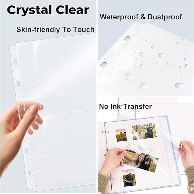 36 Pack Clear Binder Sleeves 1/2/4 Pocket Sheets Protectors for Binder Refill, Photo Card Sticker Postcard Organizer 6 Ring A5 Binder Inserts