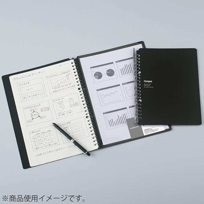 KOKUYO Campus Smart Ring Binder, B5 Black Refillable Binder Notebook 26 Holes with 10 Extra Loose-leaf Paper, Up to 25 Filler Papers for Work & Study, Japan Import (RU-SP701D)