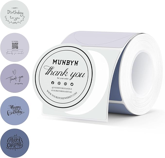 MUNBYN 2 Inch Circle Thermal Sticker Labels, Self-Adhesive Round Thermal Labels for Classification, Baking, 150 Sheets/1 Roll