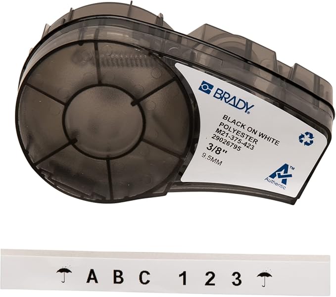 Brady Authentic (M21-375-423) Harsh Environment Polyester Label for Barcode, Solar Panel, and Printed Circuit Board, BlackonWhite- For M210, M210-LAB, M211, BMP21-PLUS and BMP21-LAB, .375"W 21'L