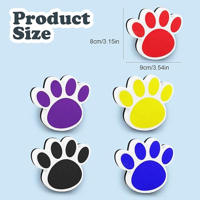 5 Pcs Dry Erase Board Eraser Cute Erasers Cat Paw Shape Reusable Magnetic Whiteboard Eraser School Supplies for Classroom Office(Color Random)