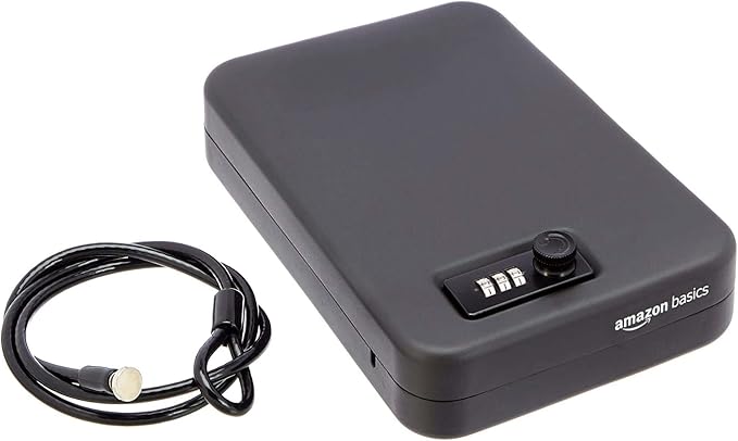 Amazon Basics Portable Security Case Lock Box Safe with Combination Lock for Documents, Valuables, Personal Items, Dorm Room, Home, Large, Black