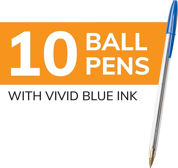 BIC Ballpoint Pen, Medium Point, Blue | Cristal Xtra Smooth | 1.0mm | 10-Count | Pack of 2