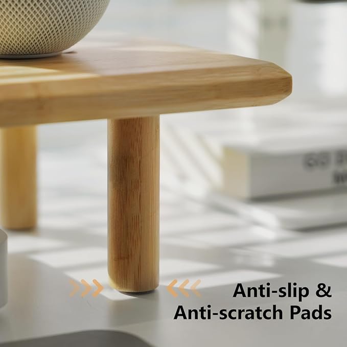 Bamboo Dual Monitor Stand Riser with Underneath Storage, Ergonomic Desk Shelf Supports PC Computer Monitor, Printer, TV for Home, Office, Natural