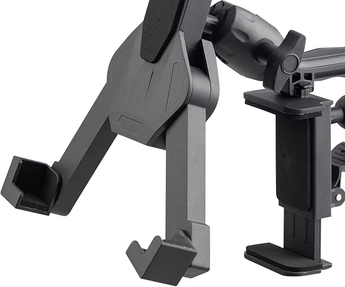 OnStage TCM1500 Tablet/Smartphone Holder (Setup for Tablets, Computers, E-Readers, Smartphones, and Phablets, Clamp Mount, Nonslip Padding, Adjustable Angle and Rotation, External Battery Holder)