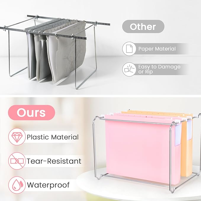 Sooez Extra Capacity Plastic Hanging File Folders, 6 Count Expanding File Folders Letter Size with 2" Expansion, File Organizer with 1/6-Cut Adjustable Tab for File Cabinet, Drawer, Pastels Colors