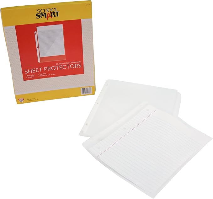 School Smart Top Load Heavyweight Polypropylene Non Glare Sheet Protectors - Pack of 50 - Clear - 084904