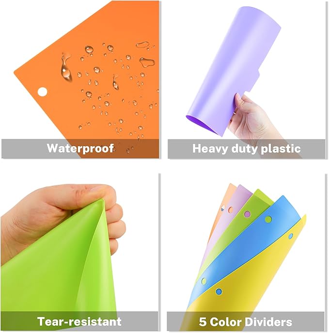Binder Dividers with Tabs, 5 Tab Sturdy Plastic Dividers for 3 Ring Binder, Colorful Dividers for 3 Ring Binder Page Protectors, 3 Ring Binder Dividers with Tabs for School Office, 3 Set (15 Pcs)