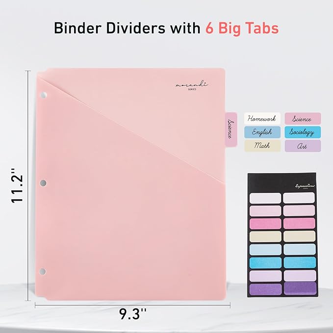 6-Tab Dividers for 3 Ring Binder, Binder Dividers Index with One Pockets, Letter Size 8.5 x 11'', Morandi Colors (1)