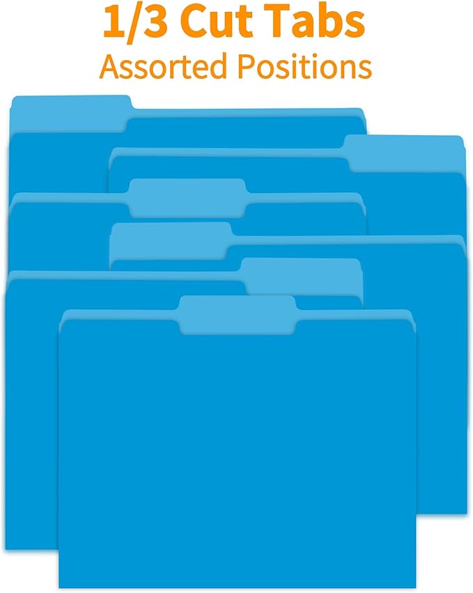 150 Packs File Folder,Blue Folders 1/3-Cut Tabs,Letter Size File Folder,8.5x11 Inch File Folders for Office,School and Home,Organizer Documents