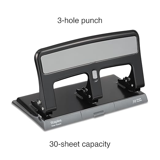 Staples One-Touch 3-Hole Punch, 30 Sheet Capacity, Black, 2/Pack (ST26614-CCVS)