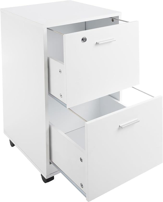 File Cabinet - 2-Drawer Cabinet with Lock and Deep Drawer Storage - Rolling Filing Cabinet for Under The Desk, Home, or Office by Lavish Home (White)