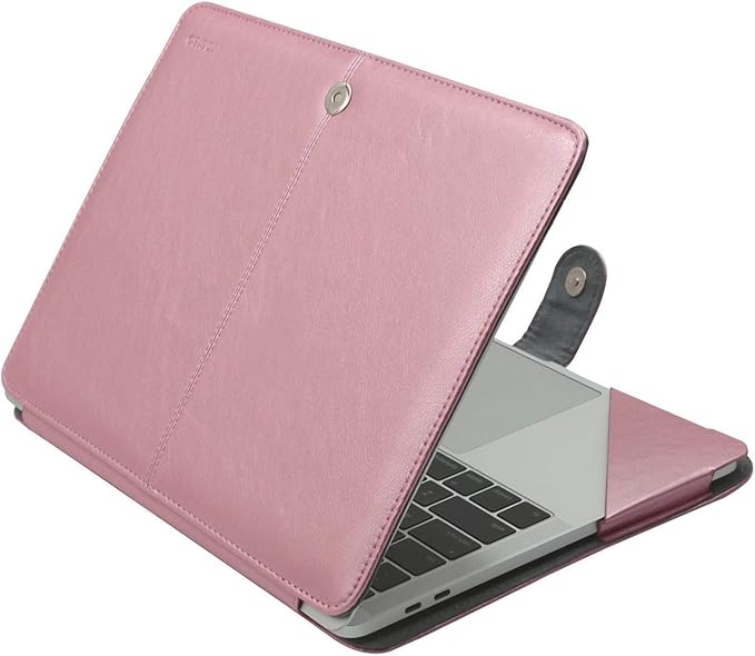 MOSISO Case Compatible with MacBook Air 13.6 inch M4 M3 M2 2025-2022 /Air 13 M1 2022-2018 /Pro 13 inch M2 M1 2025-2016, PU Leather Portfolio Protective Stand Cover, Rose Gold
