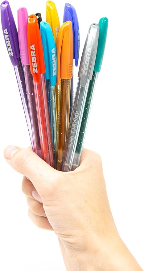 Zebra Pen, doodler’z Gel Stick Pens, 1.0mm Needle-Point Tip, Glitter, Neon, Pastel, Metallic Gel Ink, Vibrant Assorted Colors, Water-Based Ink, Art and School Pens, 10 Count Pack (41710)