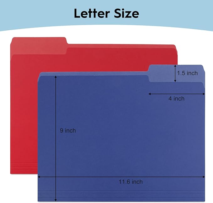 100-Pack Color File Folders, 1/3 Cut Tab, Assorted 10 Colors Letter Size Manilla Folder for School/Office/Classroom