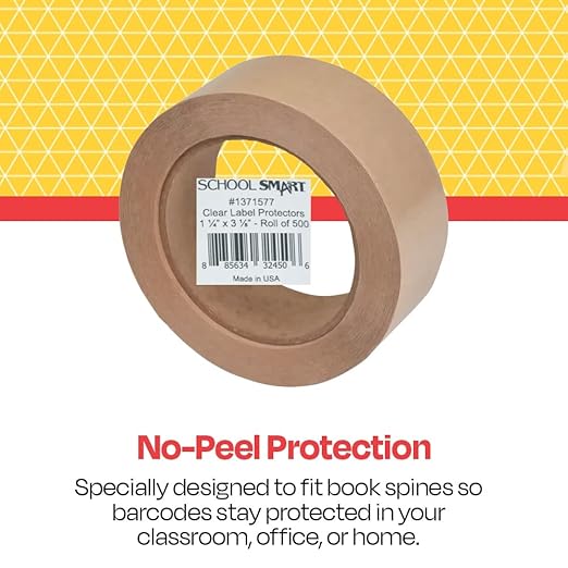 School Smart Vinyl Label Protectors, Round Corner Rectangle, 1-1/4 x 3-1/8 Inches, Clear, Pack of 500 - 1371577