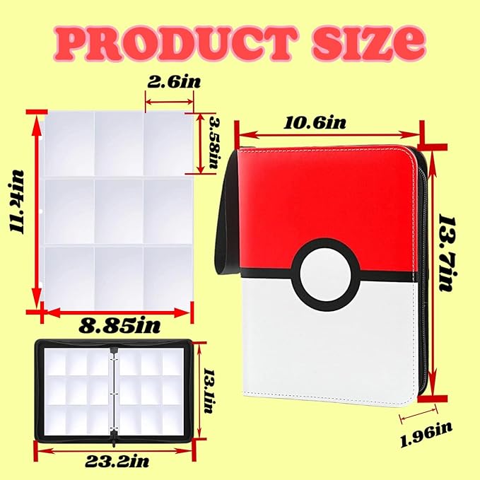 9-Pocket Trading Card Binder Holds 900 Cards - Includes 50 Removable Sleeves, Portable Zippered Card Album, Protective Game Card Storage Case for Collectors (9 pockets 900)