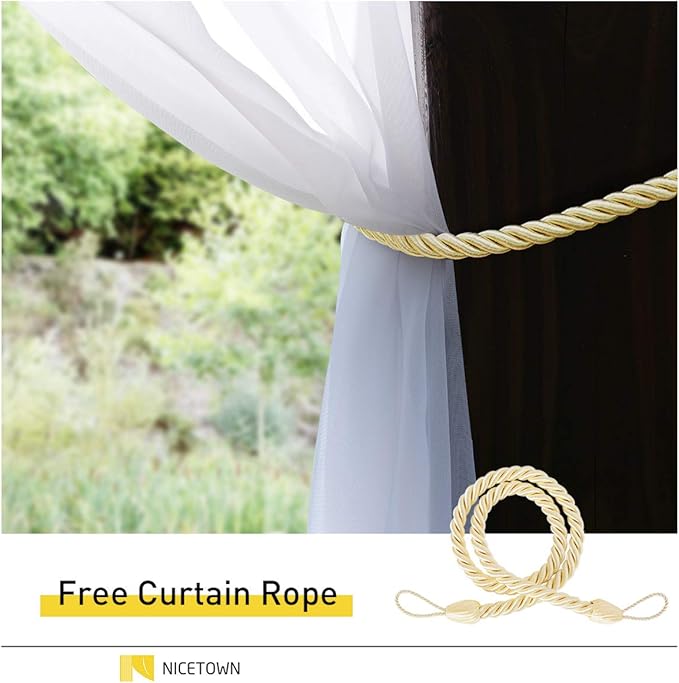 NICETOWN White Sheer Outdoor Curtain for Patio Waterproof, Self Sticky Tab Top Sheer Voile Panel Airy & Breathable Drapes with Rope Tie Back Porch/Pool, 1 Pack, W100 x L120