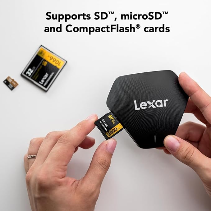 Lexar Professional Multi-Card 3-in-1 USB 3.1 Reader, Supports SD, microSD and CF Cards (LRW500URBNA)