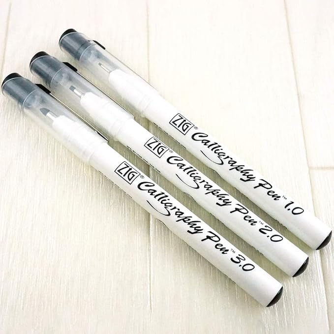 Kuretake ZIG CALLIGRAPHY PEN SQUARE Tip BLACK 3 Set, 1mm, 2mm, 3mm, For Italic and Gothic Calligraphy Beginners, AP-Certified, Odourless, Xylene Free, Professional quality, Made in Japan