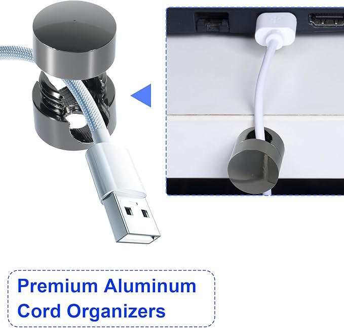 10 Sets Charger Holders for Cords, Black Color Adjustable Cable Anchor Holders, Adhesive Metal Cord Clips, Cable Management Wire Organizers for Desk, Office, Nightstand