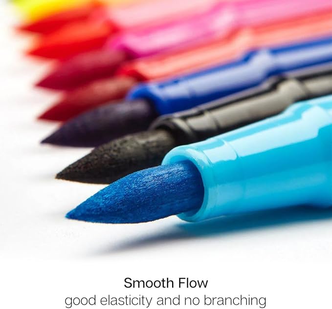 KINGART 'Watercolor-Effect' Brush Markers, 12 Colors - Brightly Colored Markers, Journaling, Lettering, Kids and Adult Coloring Books, and More, Convenient Carrying Case