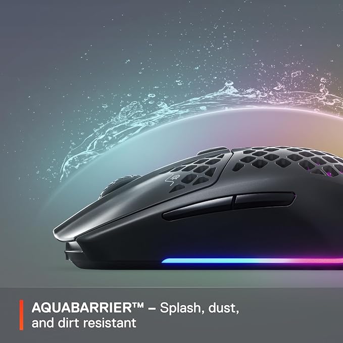 SteelSeries Aerox 3 Wireless - Holey RGB Gaming Mouse - Ultra-lightweight Water Resistant Design - 18K DPI TrueMove Air Optical Sensor- Onyx