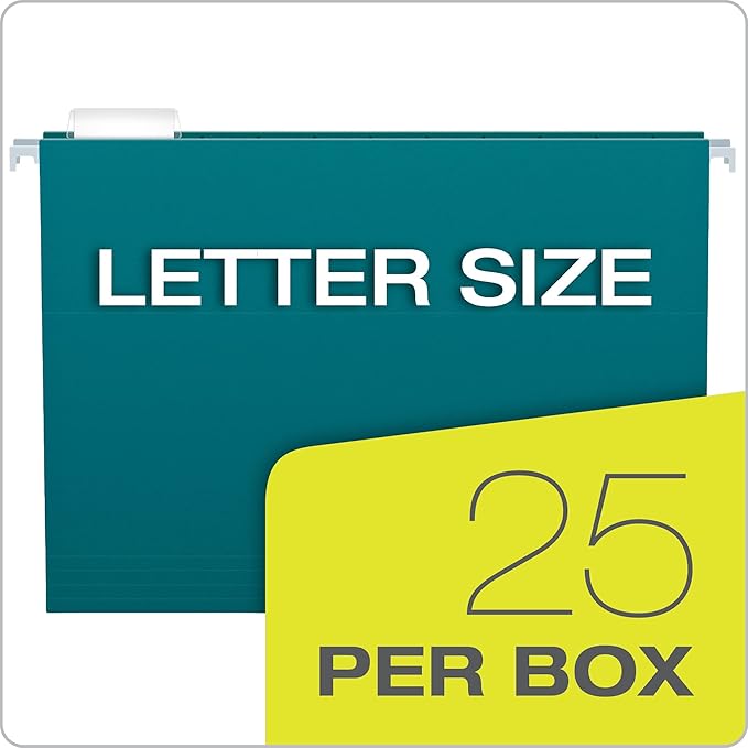 Pendaflex Recycled Hanging File Folders, Letter Size, Assorted Jewel-Tone Colors, Two-Tone for Foolproof Filing, 1/5-Cut Tabs, 25 Per Box (81667) (Pack of 10)