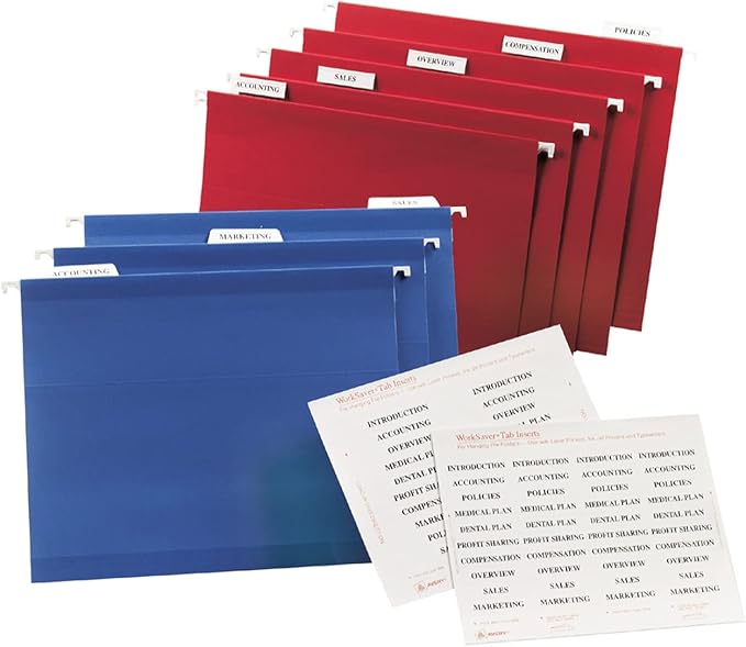 Avery Printable Tab Inserts for Hanging File Folders, 1/2" x 2", 1/5 Cut, White, 100 Index Tab Inserts (11136)