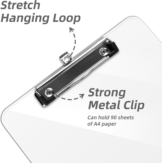 Plastic Clipboards Set of 12, A4 Acrylic Clear Board 8.5x11 for Classroom, Students, Transparent Letter Size 9" x 12.5" with Low Profile Clip, Office & School Supply