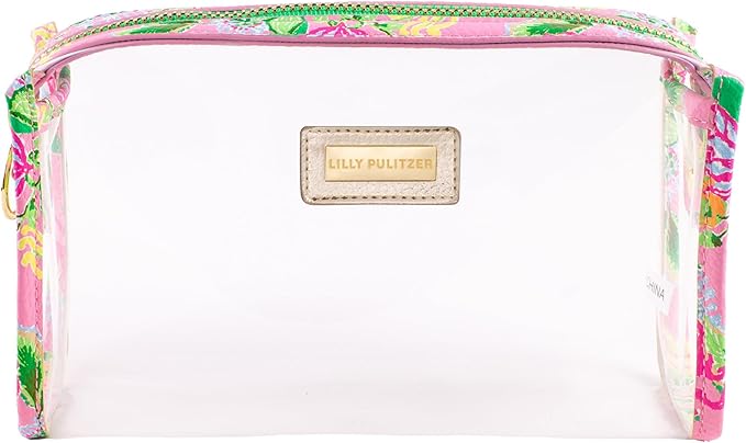 Lilly Pulitzer Clear Zipper Pouch, Cute Pencil Case for Adults, Travel Toiletry Bag, Small Pouch Bag for Supplies, Makeup or Toiletries (Via Amore Spritzer)