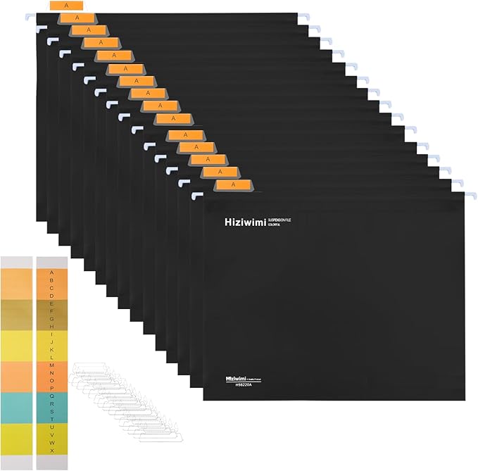 15 Pcs Black Polypropylene Letter Size File Folders with Tabs and Inserts for Organizing Bulky Files, Medical Charts, School Desktop Storage