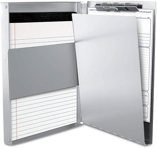 Sunnyclip Aluminum Clipboard with Storage (Letter Size), Metal Recycle Form Holder Portfolio Binder with Clip Inside Posse Box, for Office Business Medical Professionals Stationer