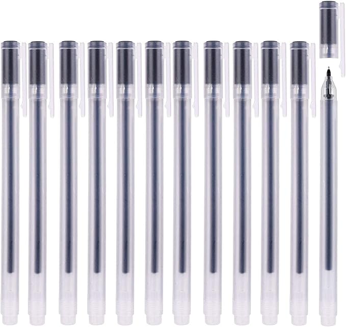 Gel Pens 12 Count, Black Ink, Ball Point Pens Fine Point, 0.5 mm Ink Pen, Note Taking Pens for Japanese Korean Office School Stationery Supplies (Black, 12-Count)