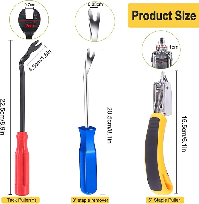 3Pcs Staple Remover, Heavy Duty Upholstery Staple Puller Tool with Ergonomic Handle, Tack Puller Tool, Nail Puller and Carpet Remover for Removing All Kinds of Staples