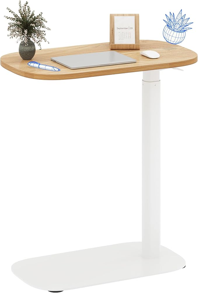 FLEXISPOT Adjustable C Table, Mobile Snack Side End Table Sofa Couch Bedside Table Laptop Cart TV Tray Night Stand Small Space Side Table(23.6" W x 13.8" D,Maple)