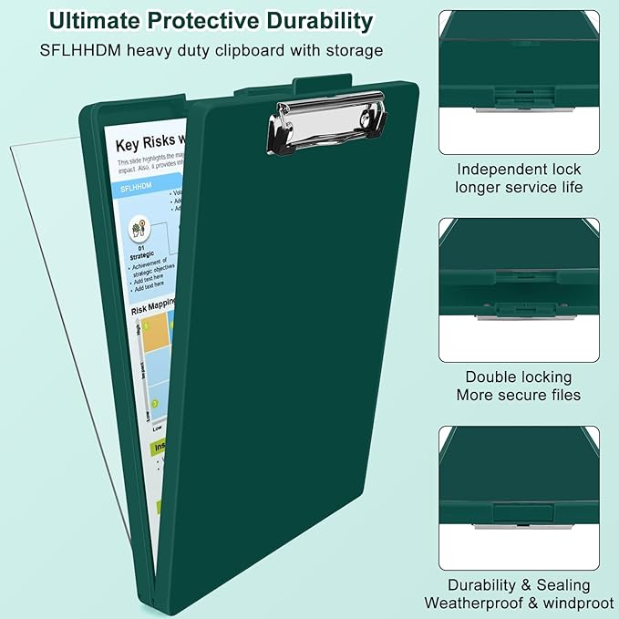 SFLHHDM Clipboard with Storage,Heavy Duty Clip Boards 8.5x11 with 2 Storage Case,Clear Visible Panel Storage Clipboards,Side Opening Nursing Clipboard Folder for Office Supplies-Bottle Green