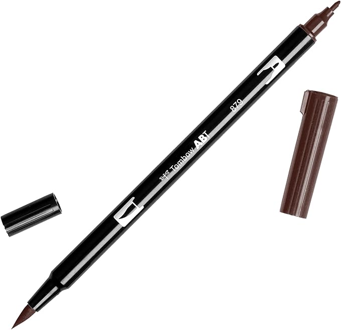 Tombow 56602 Dual Brush Pen Art Marker, 879 - Brown, 1-Pack. Blendable, Brush and Fine Tip Marker