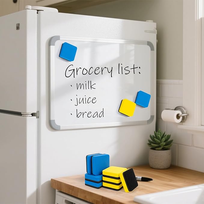 MAQIHAN Mini Dry Erase Erasers - 8Pack Magnetic Whiteboard Eraser for White Board, Chalkboard, Refrigerator, 2x2 Reusable Dry Erase Cleanser for Classroom,Office,Home, Blue & Yellow Teacher Supplies