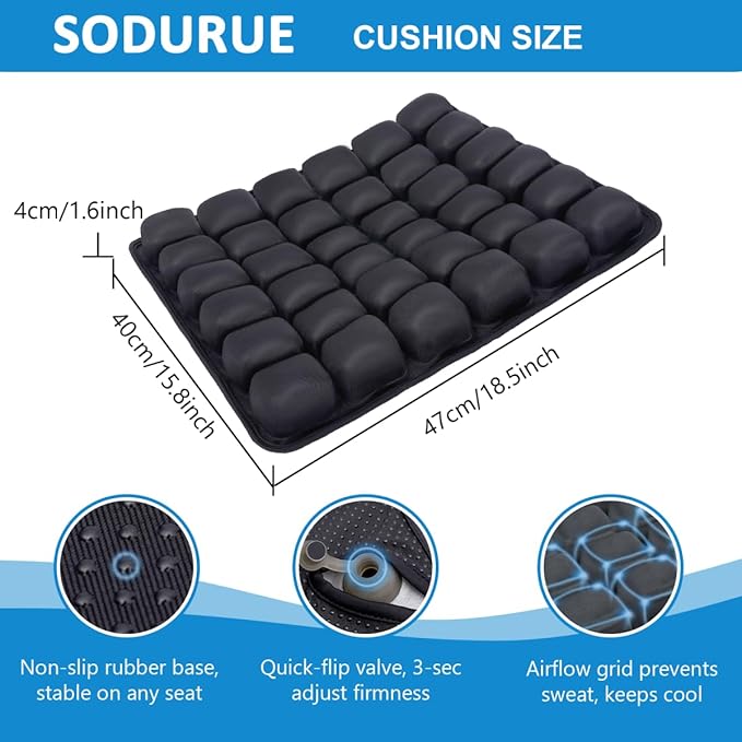 Sodurue Travel Cushion Airplane Seat,Airplane Seat Cushion for Long Flights,Press Type Air Inflatable Wheelchair Seat Cushion for Car,Office,Stadium,Ergonomic Comfort Support,Heavy Duty (36 Air Bag)