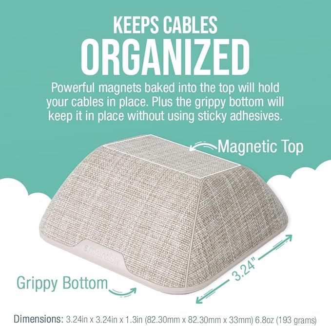 Smartish® Magnetic Cord Holder - Cable Wrangler Organizer with Magnet Clips for Charger Management on Desktop, Nightstand for USB-C + Lightning - Lightly Toasted Beige