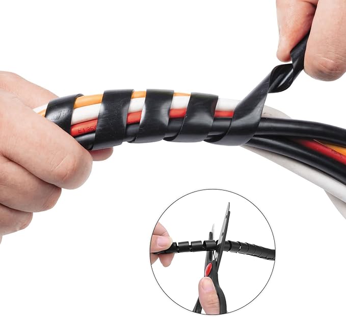 Spiral Cable Wrap - 7.2 Ft 3/4" Spiral Wire Wrap Cord Covers Bundle Sleeve Hose for Computer Electrical Wire Organizer (3/4 Inch-7.2Ft, Black)