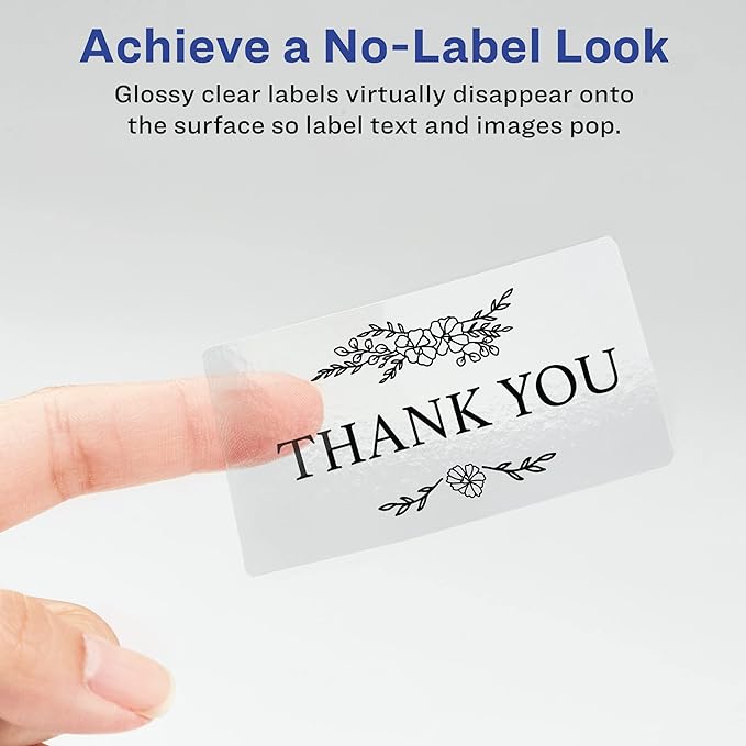 Avery Printable Shipping Labels with Sure Feed, 2" x 4", Glossy Crystal Clear, 100 Blank Mailing Labels (6522)