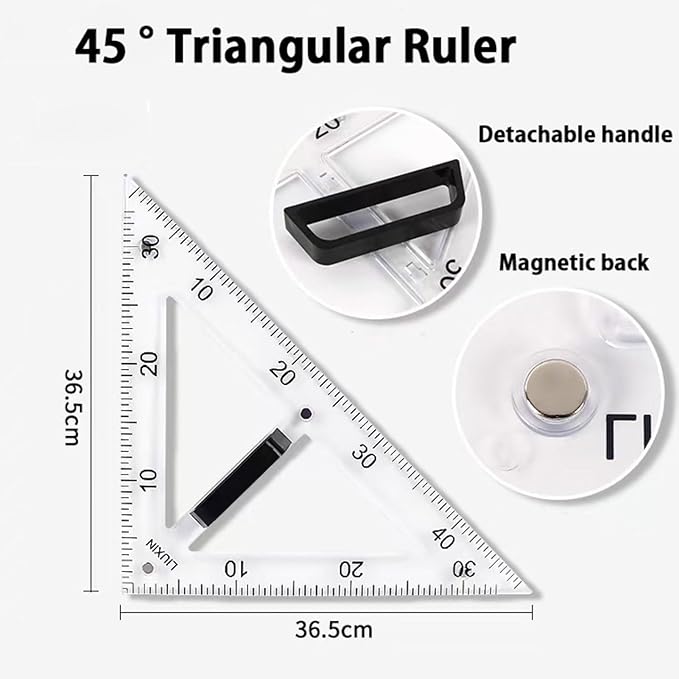 Magnetic Geometry Tool Set Clear Drafting Tools Mathematics Protractor, Triangular Scale Ruler Math Classroom Teaching Measurement Set Oversized Ruler (Transparent 3-Piece Set)