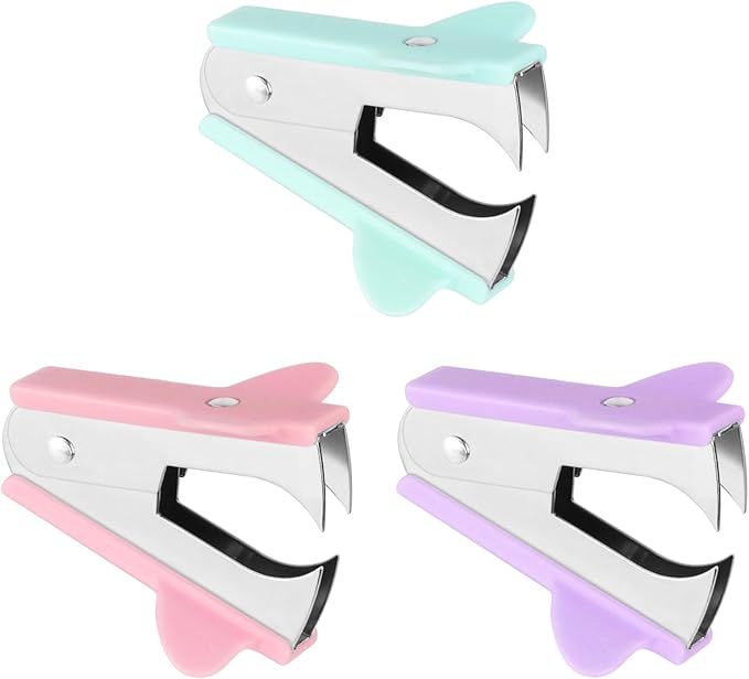 3PCS Staple Puller Remover Tool,Professional Staple Remover for School Office Home,Steel Jaws Comfort Grip Removers(Pink,Blue,Purple)