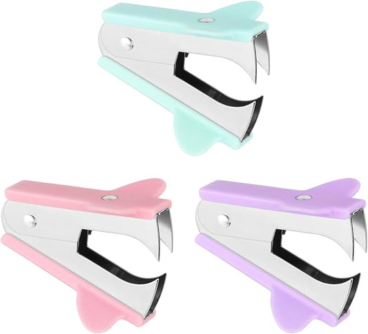 3PCS Staple Puller Remover Tool,Professional Staple Remover for School Office Home,Steel Jaws Comfort Grip Removers(Pink,Blue,Purple)